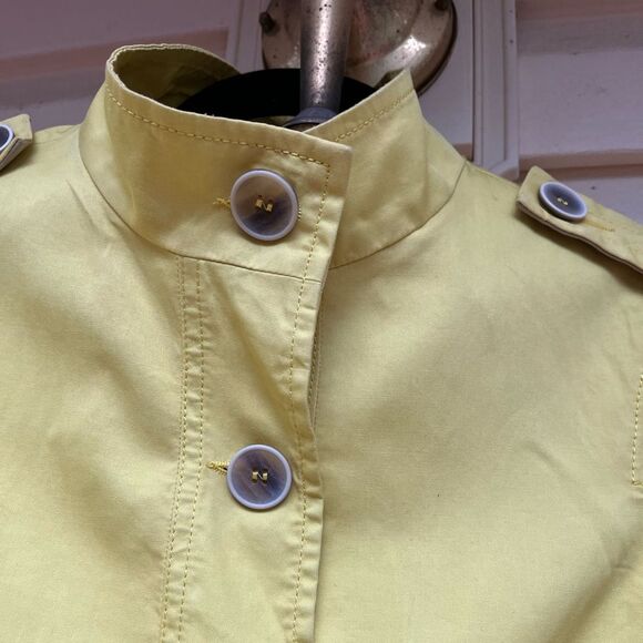 Style Benetton yellow 3/4 sleeve standup collar jacket. Front buttons, lapels, S - Picture 6 of 11
